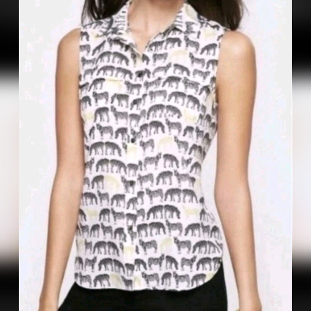 Talbots Shirt Womens Sz 6 White Black Zebra Print Sleeveless Button Up Blouse